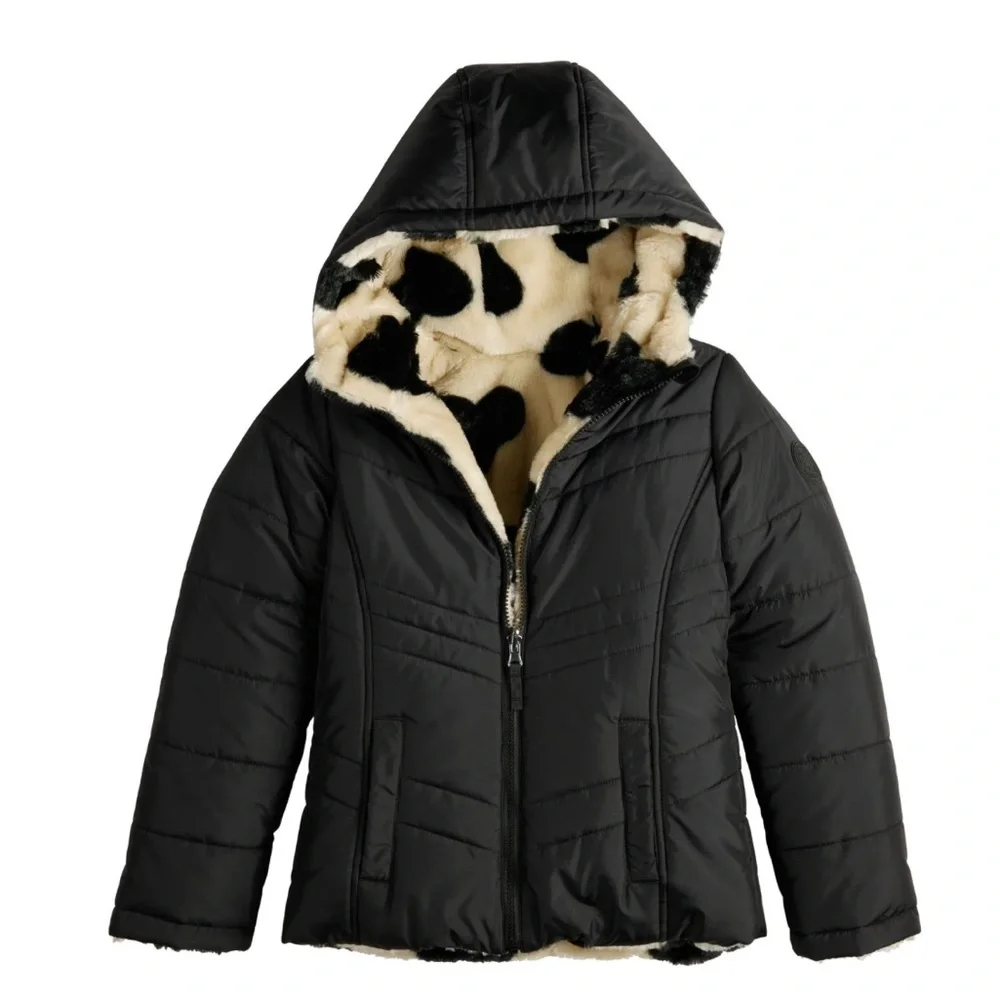 Madden Girl reversible puffer jacket black heart girls 7/8
